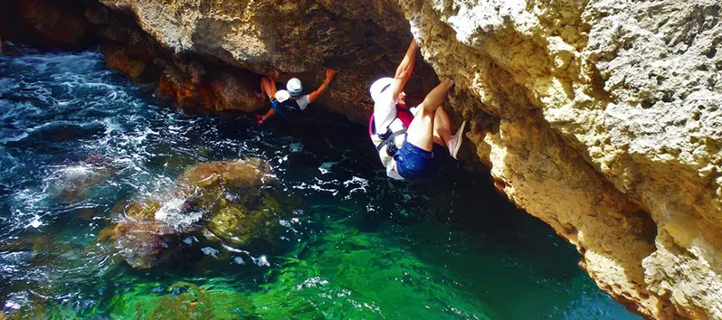 Two persons coasteering in Majorca
