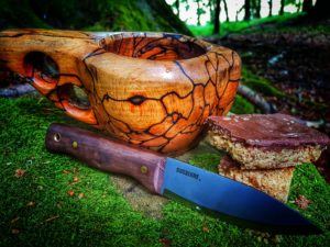 wooden cup and knife for bushcraft training