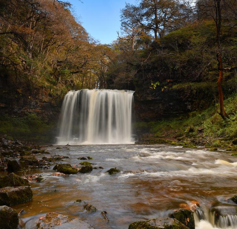 Stunning Sgwd yr Eira waterfall in Brecon Beacons.