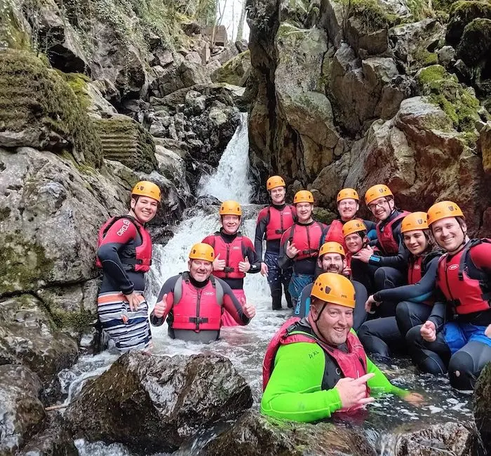 Group of people having fun in their Gorge walking group activity.