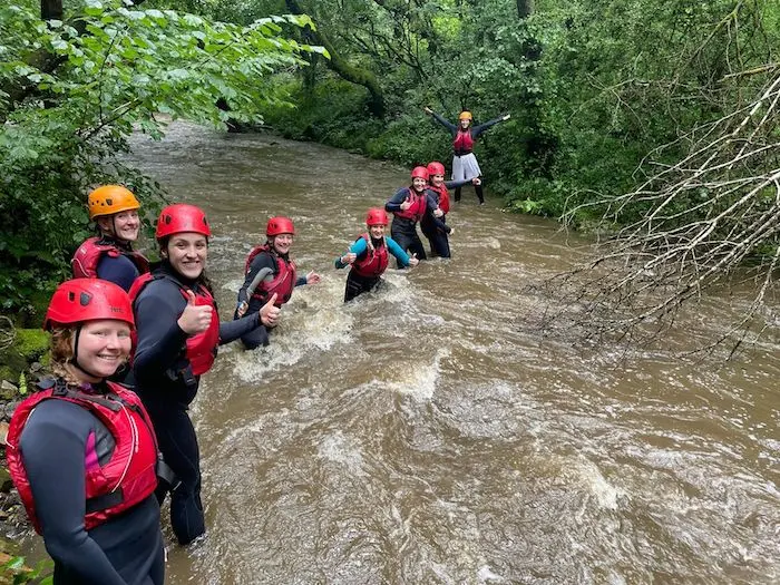 Group of women enjoying their gorge walking adventure in Wales.