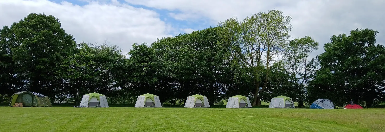 Eight tents set up for school trips