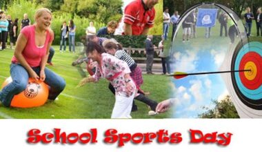 Photo collage of different outdoor activities during school sports day